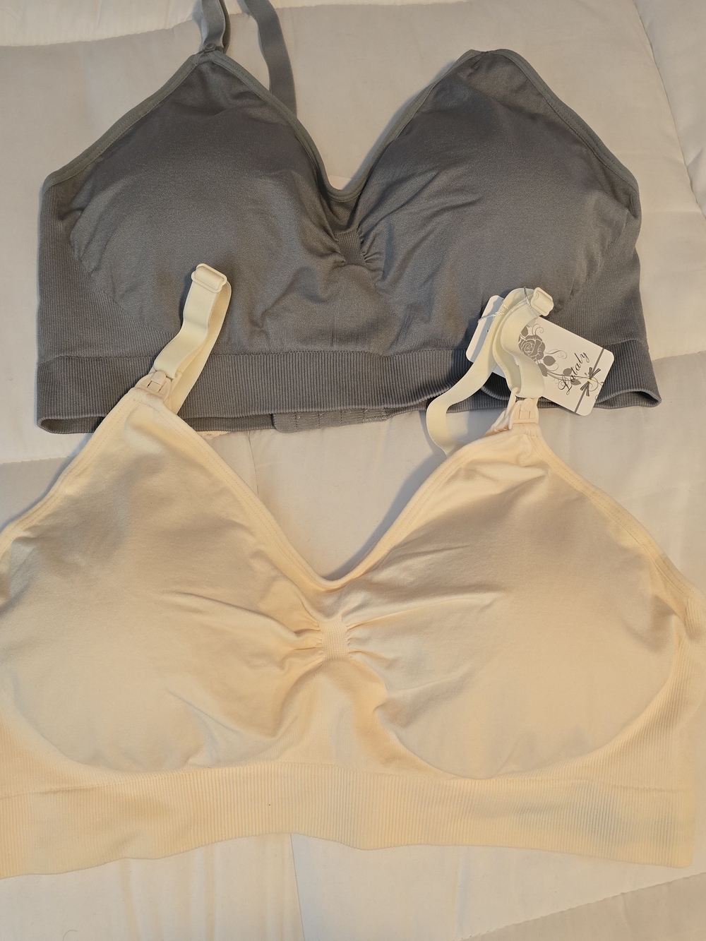 Two Seamless Maternity/Nursing Bralettes - Gray & Cream